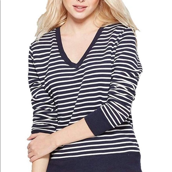 A New Day Women's Striped Long Sleeve V-Neck Pullover sz M - Picture 1 of 8
